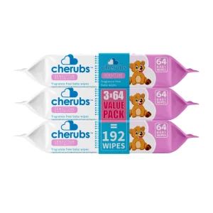 Cherubs Sensitive Fragrance Free Wipes 3 Pack - 192 Wipes