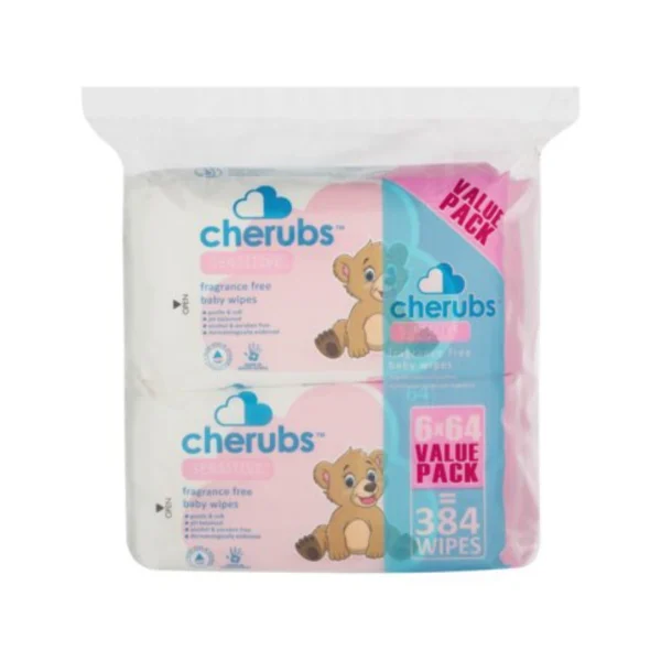 Cherubs Sensitive Frangrance Free Wipes - 6 Pack - 384 Wipes