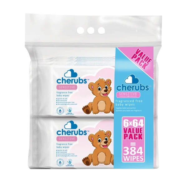 Cherubs Sensitive Frangrance Free Wipes - 6 Pack - 384 Wipes